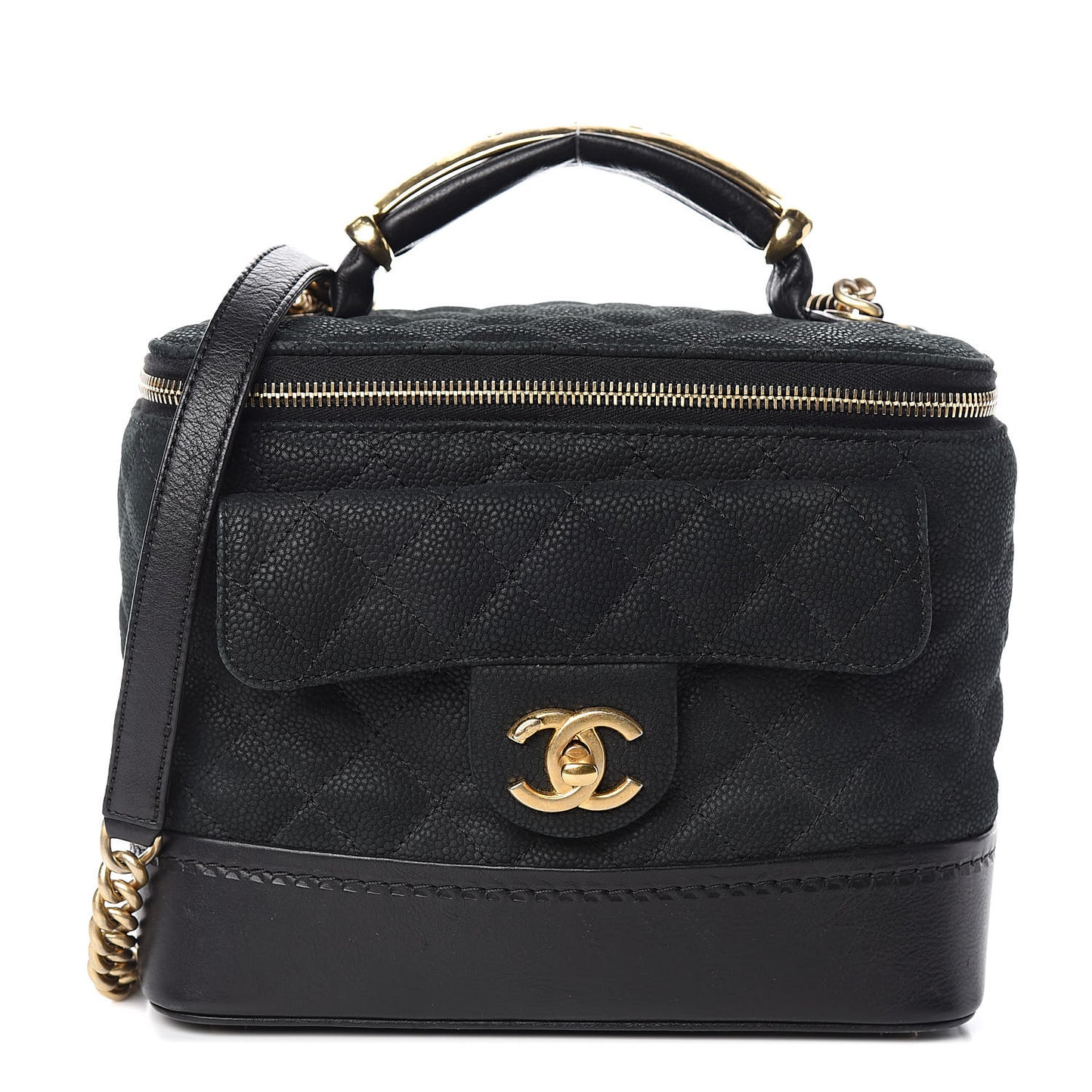 Iridescent Grained Calfskin Quilted Globe Trotter Vanity Case Black