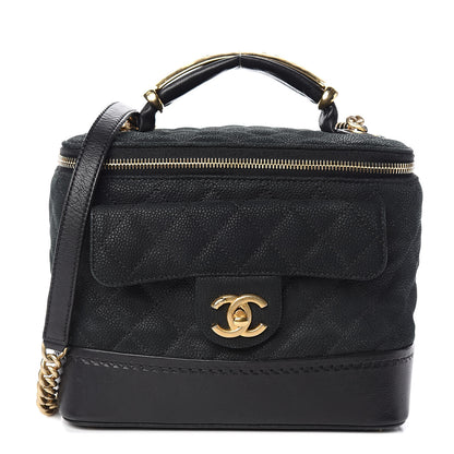 Chanel Iridescent Grained Calfskin Quilted Globe Trotter Vanity Case Black 1 of 12
