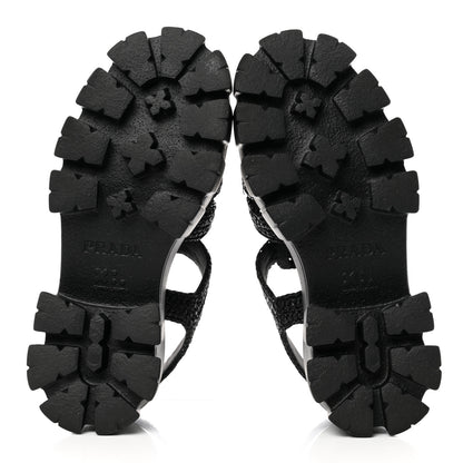 Prada Raffia Metal Triangle Logo Crochet Monolith 55mm Cage Sandals 35 Black 5 of 9
