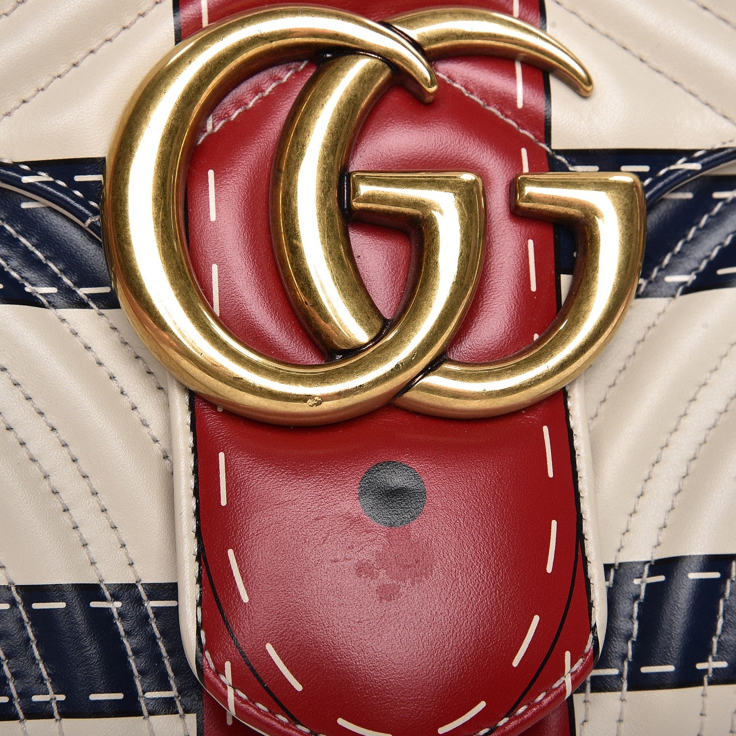 Gucci Calfskin Matelasse Trompe L'Oeil Print Medium GG Marmont Shoulder Bag Mystic White Hibiscus Red Marine Giallo 11 of 12