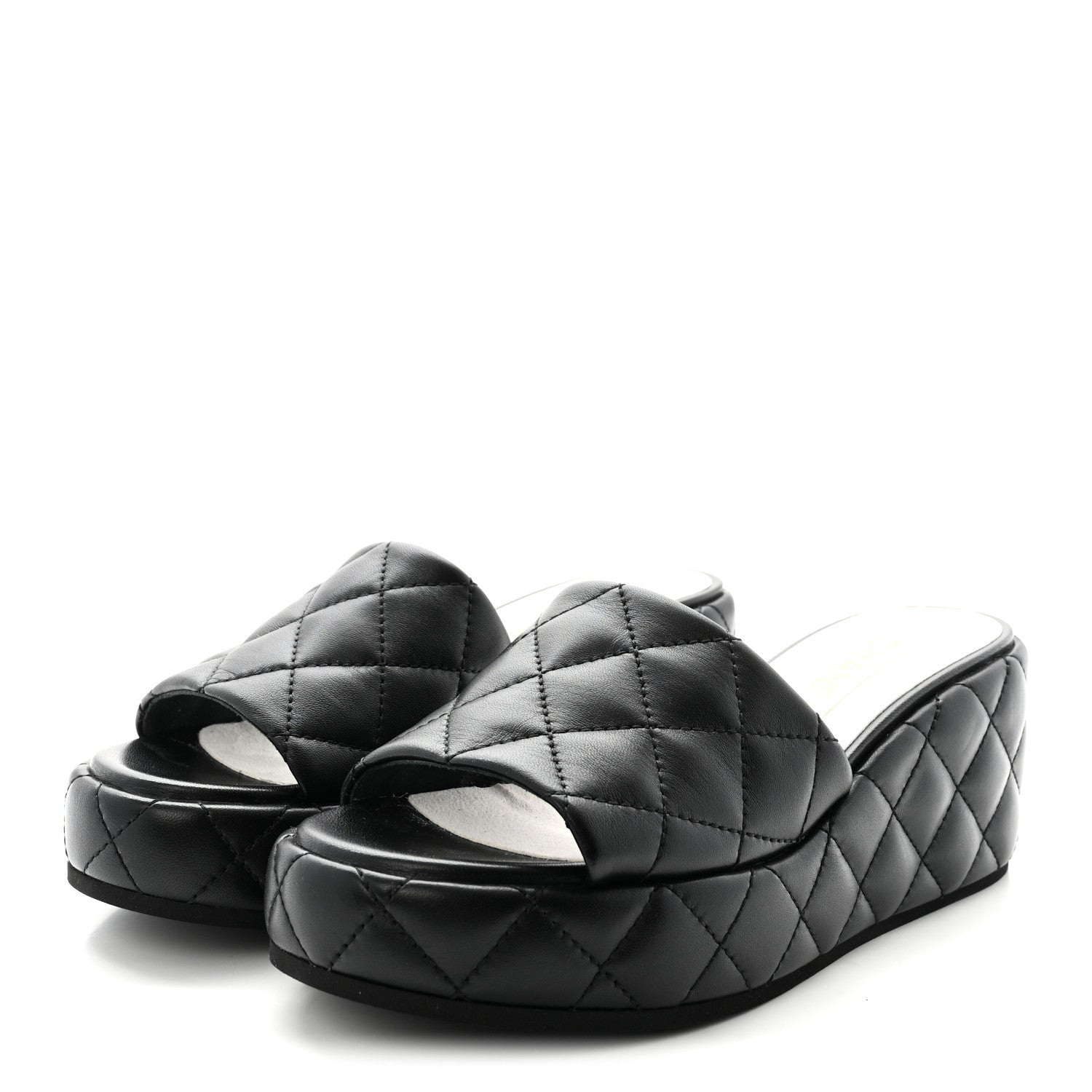 Chanel Lambskin Quilted Camelia CC Wedge Sandal Mules 38.5 Black 4 of 10