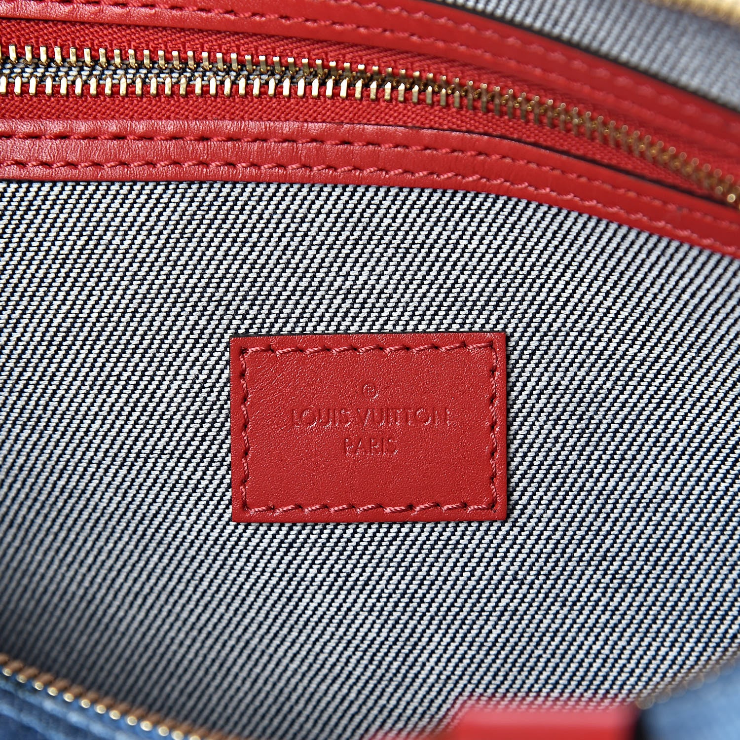 Louis Vuitton Denim Damier Monogram Patchwork Speedy Bandouliere 30 Blue Rouge 6 of 9