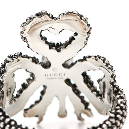 Gucci Sterling Silver Glass Pearl Heart Ribbon Ring 53 6.5 6 of 6