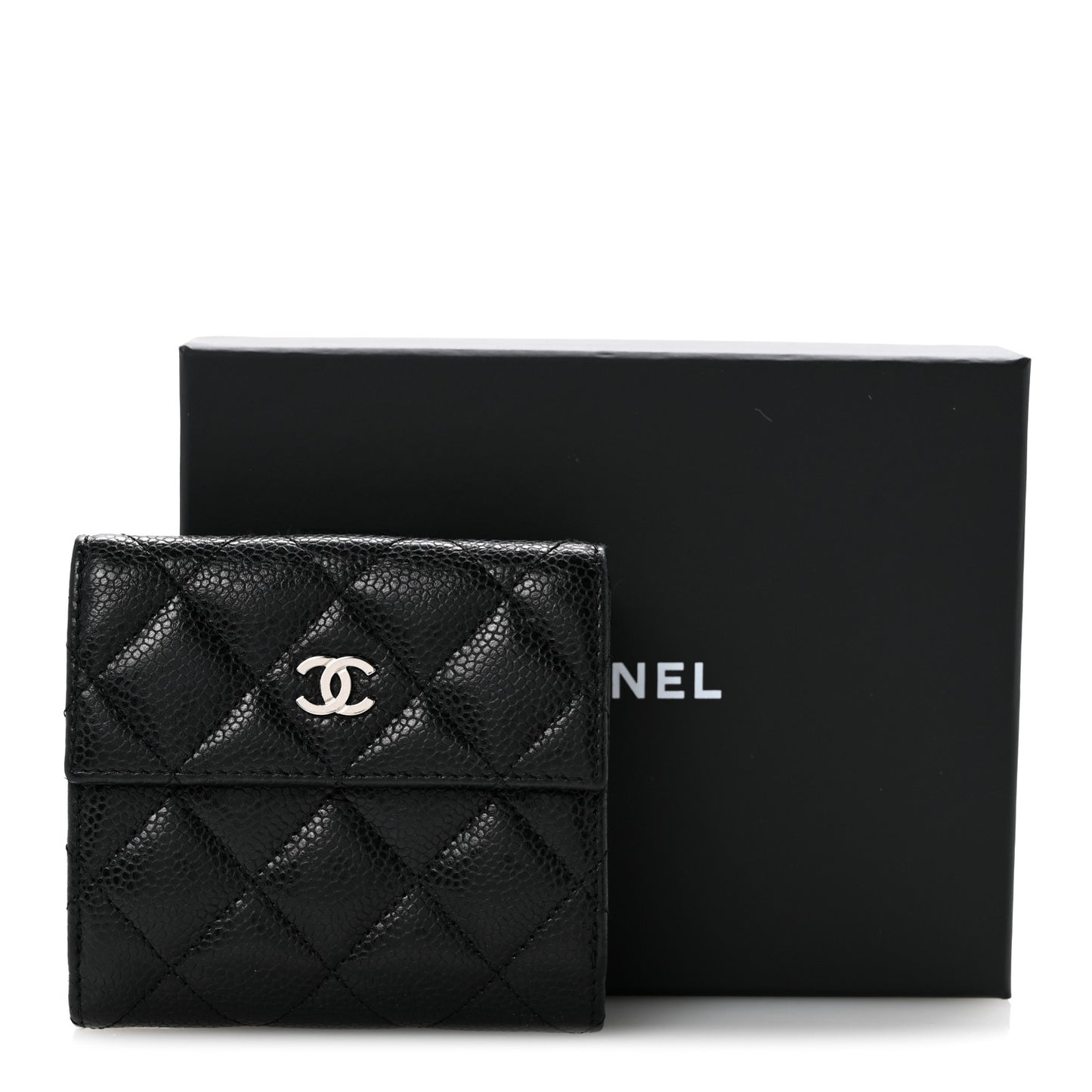 Caviar Quilted Compact French Flap Wallet Black