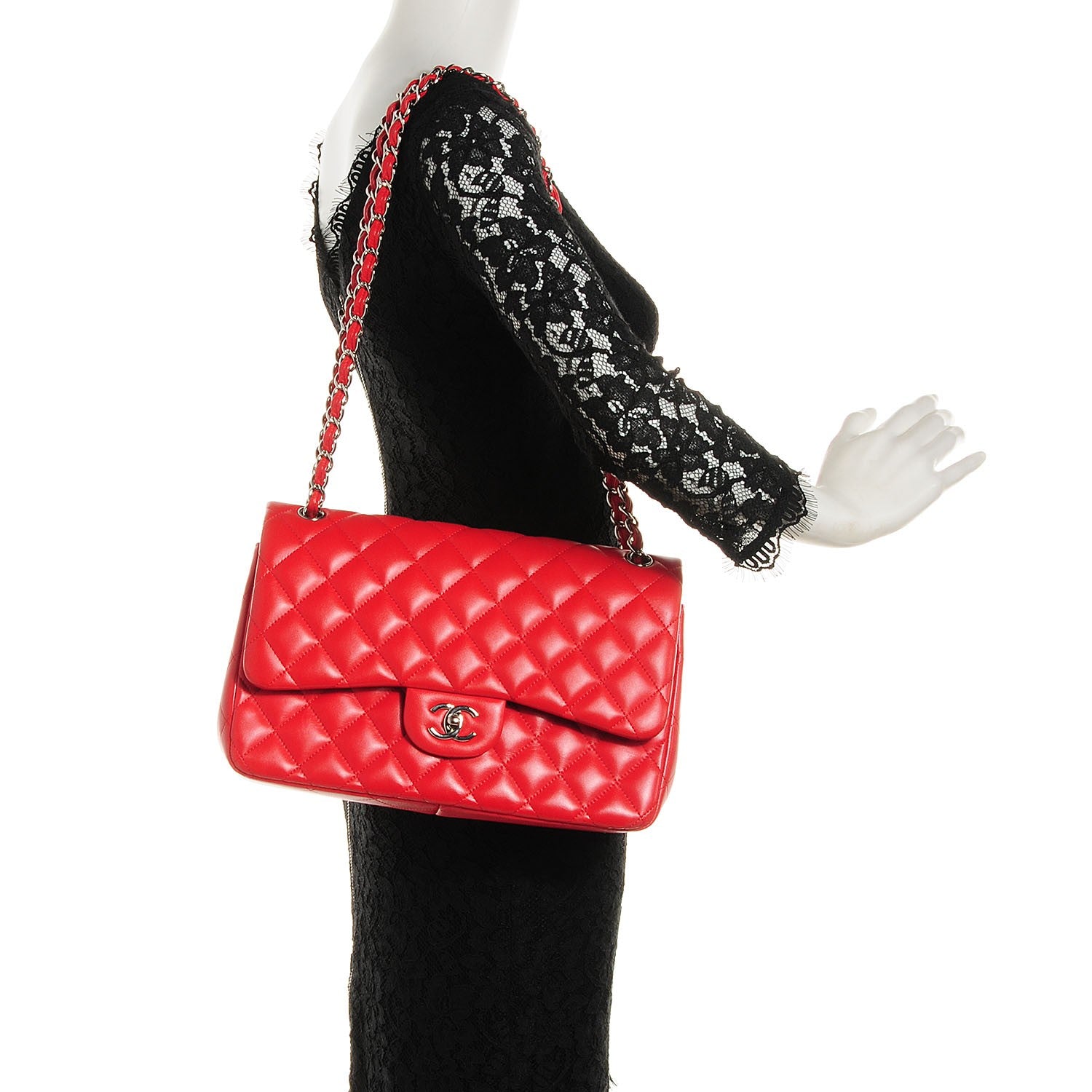 Chanel Lambskin Quilted Jumbo Double Flap Red 2 of 9