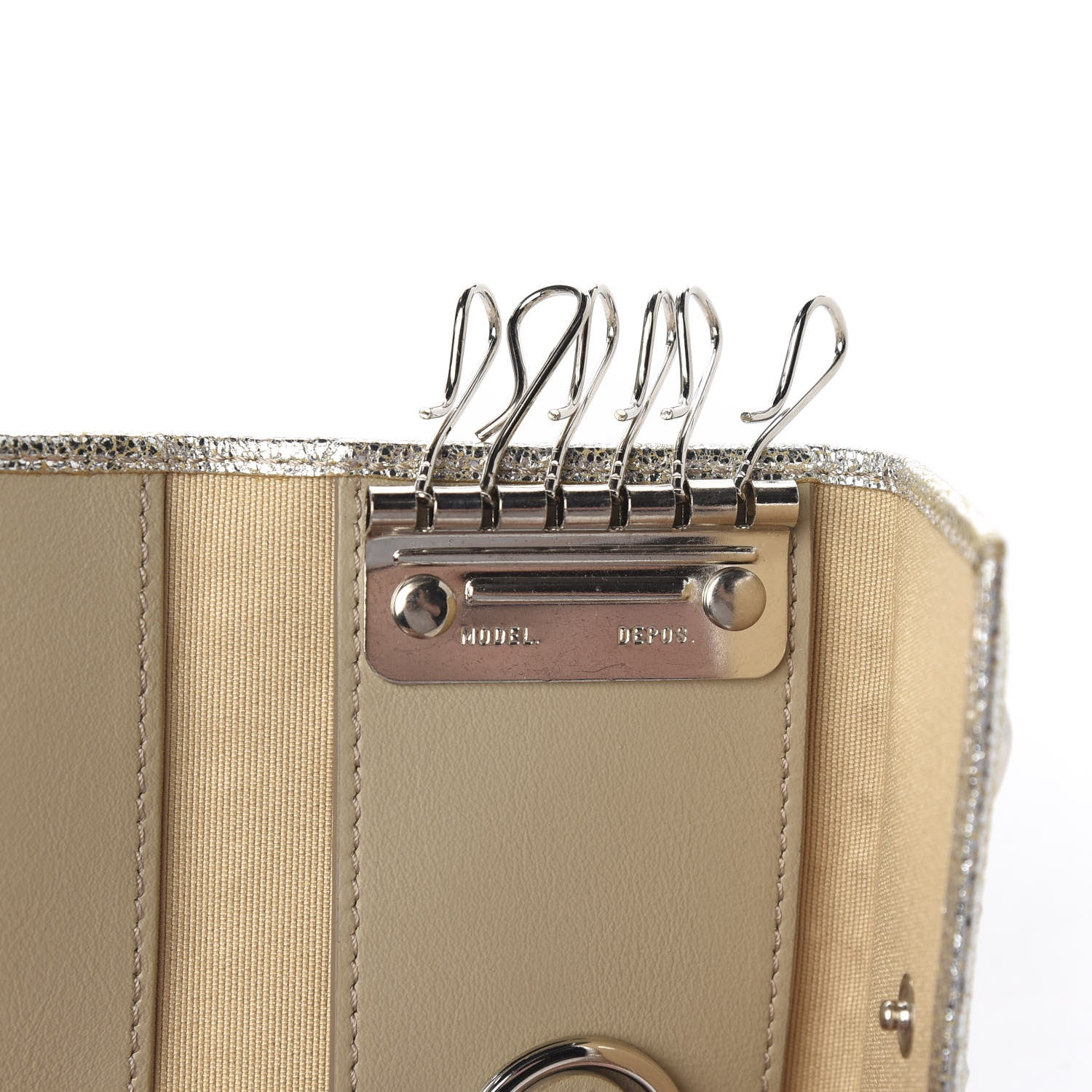 Jimmy Choo Metallic Calfskin Neptune Star Studded Key Case Champagne 5 of 7