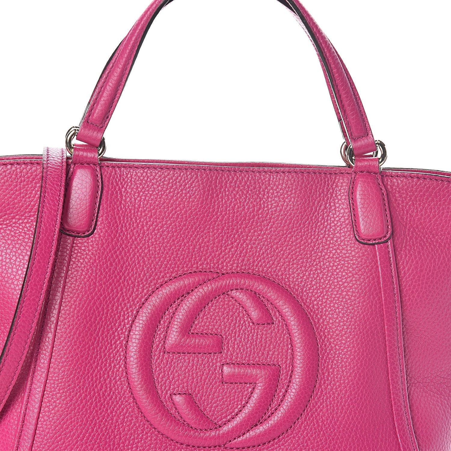 Gucci Pebbled Calfskin Small Soho Top Handle Bag Bright Bougainvillea 7 of 11