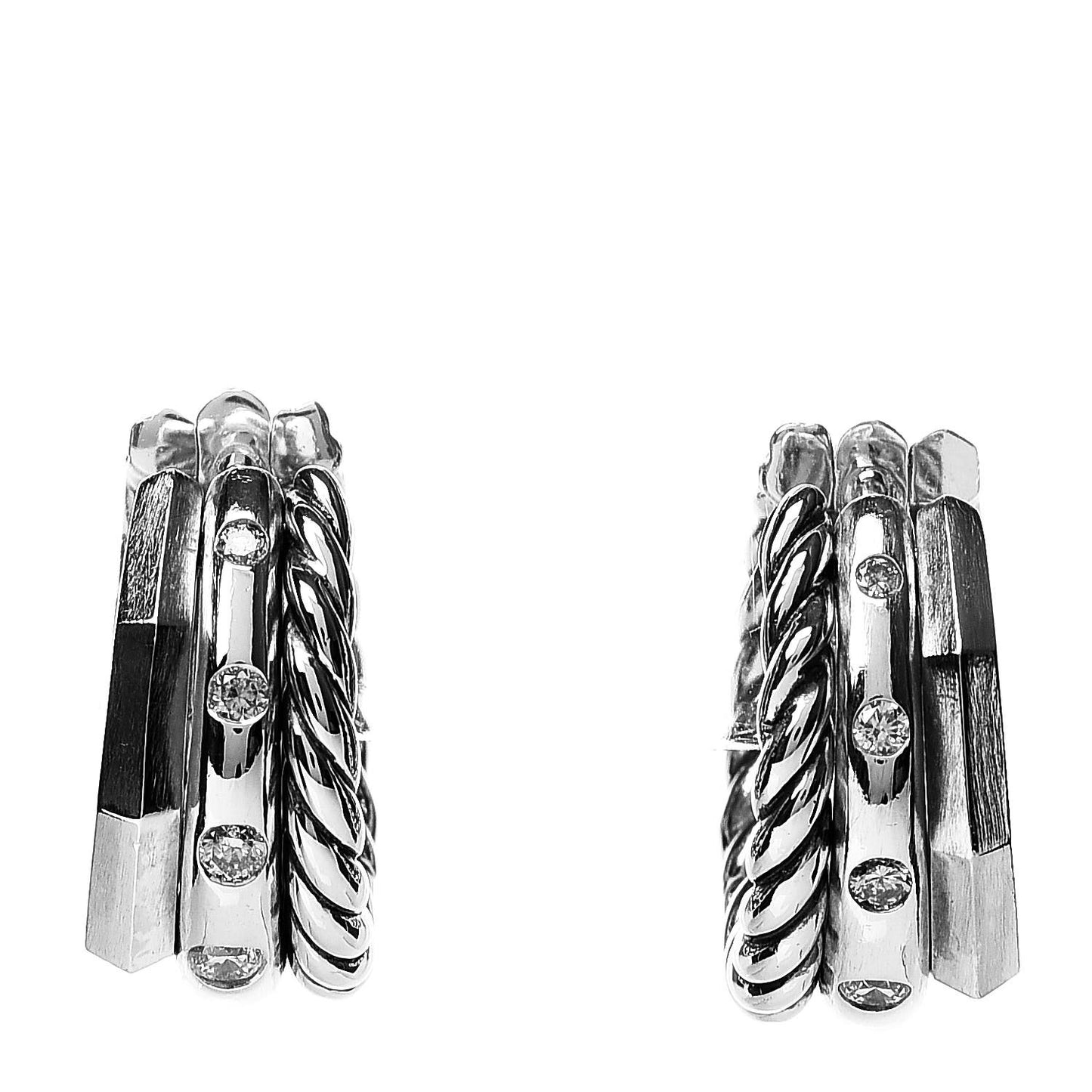 Sterling Silver Diamond Stax Hoop Earrings