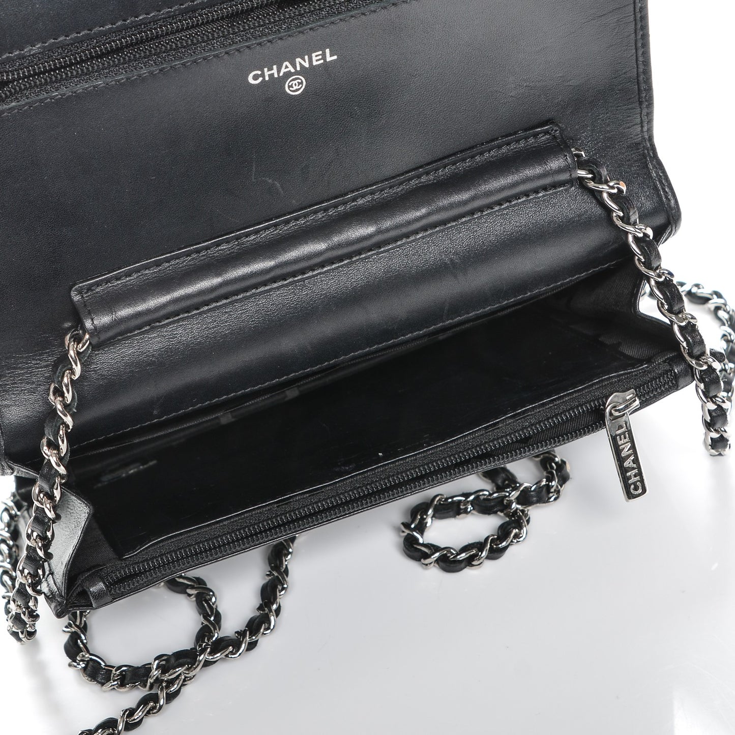 Calfskin Quilted Cambon Wallet On Chain WOC Black