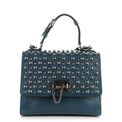 Dolce & Gabbana Calfskin Studded Medium Monica Lock Top Handle Bag Blue 1 of 7