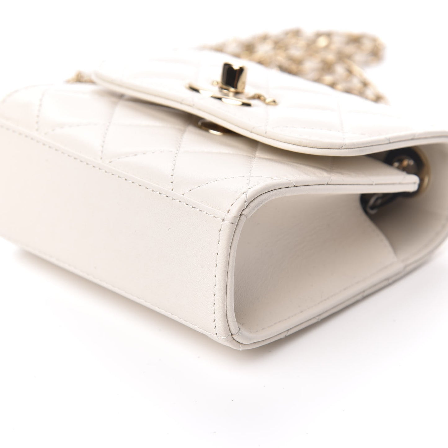 Lambskin Quilted Mini Trendy CC Clutch With Chain Ecru