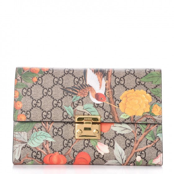 GG Supreme Monogram Tian Padlock Clutch Beige Multicolor Red