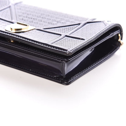 Christian Dior Metallic Patent Micro-Cannage Diorama Wallet on Chain Pouch Navy Blue 14 of 14