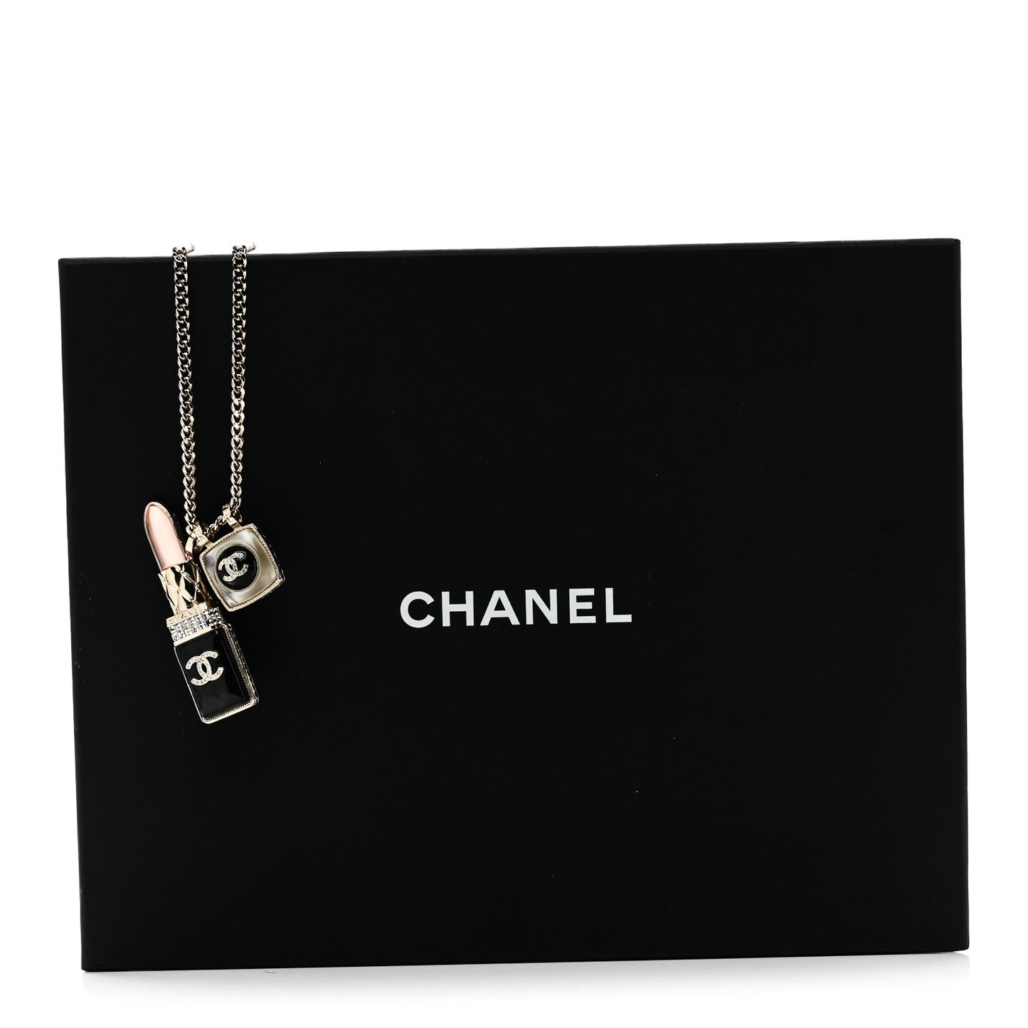 Metal Strass Pearl Lipstick Pendant Necklace Pink Gold