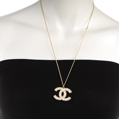Chanel Metal Quilted CC Pendant Necklace Gold White 2 of 5