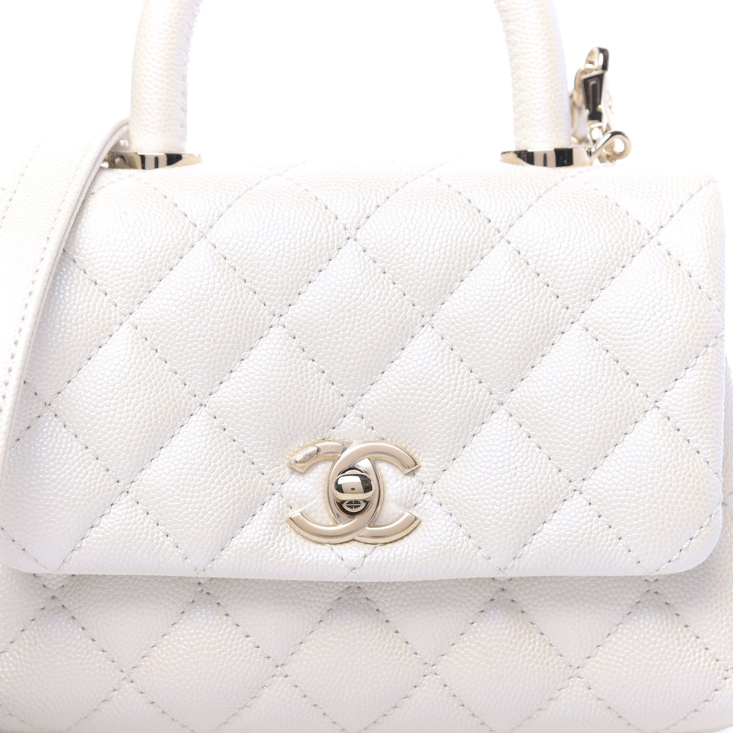 Iridescent Caviar Quilted Extra Mini Coco Handle Flap Ivory