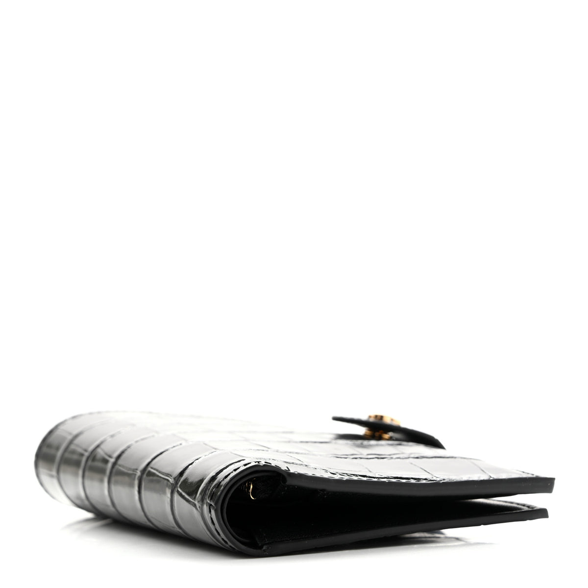 Calfskin Crocodile Embossed Crococo Passport Holder Black