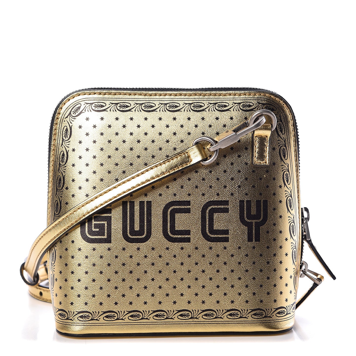 X SEGA Calfskin GUCCY Stars Mini Dome Shoulder Bag Gold