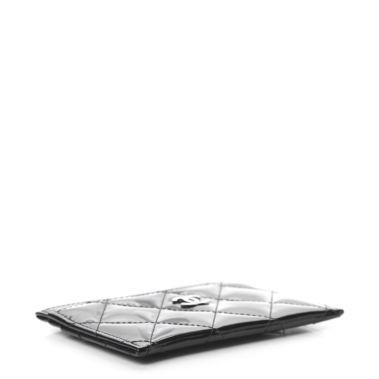 Patent Calfskin Quilted Card Holder Black