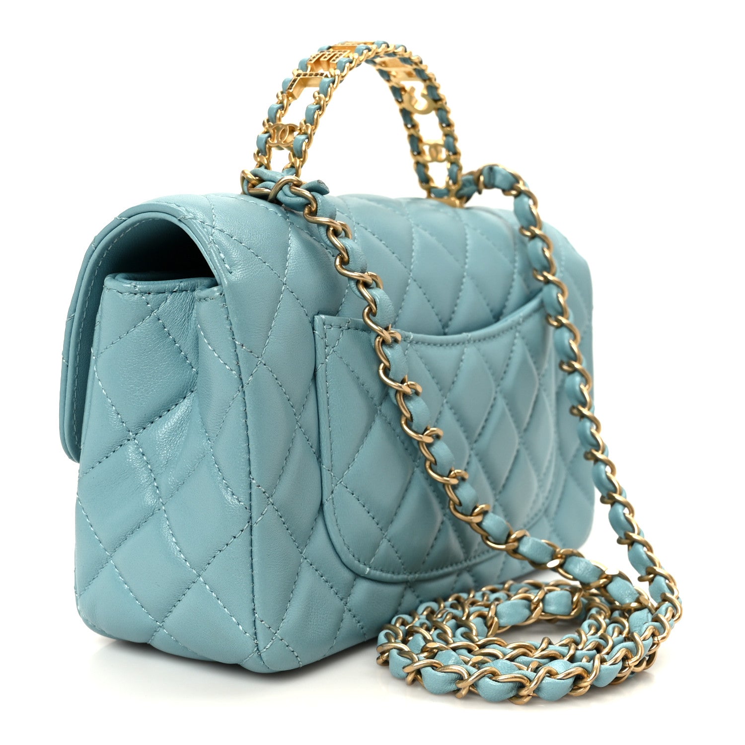 Chanel Lambskin Quilted Mini Strass On Top Flap Blue 3 of 11