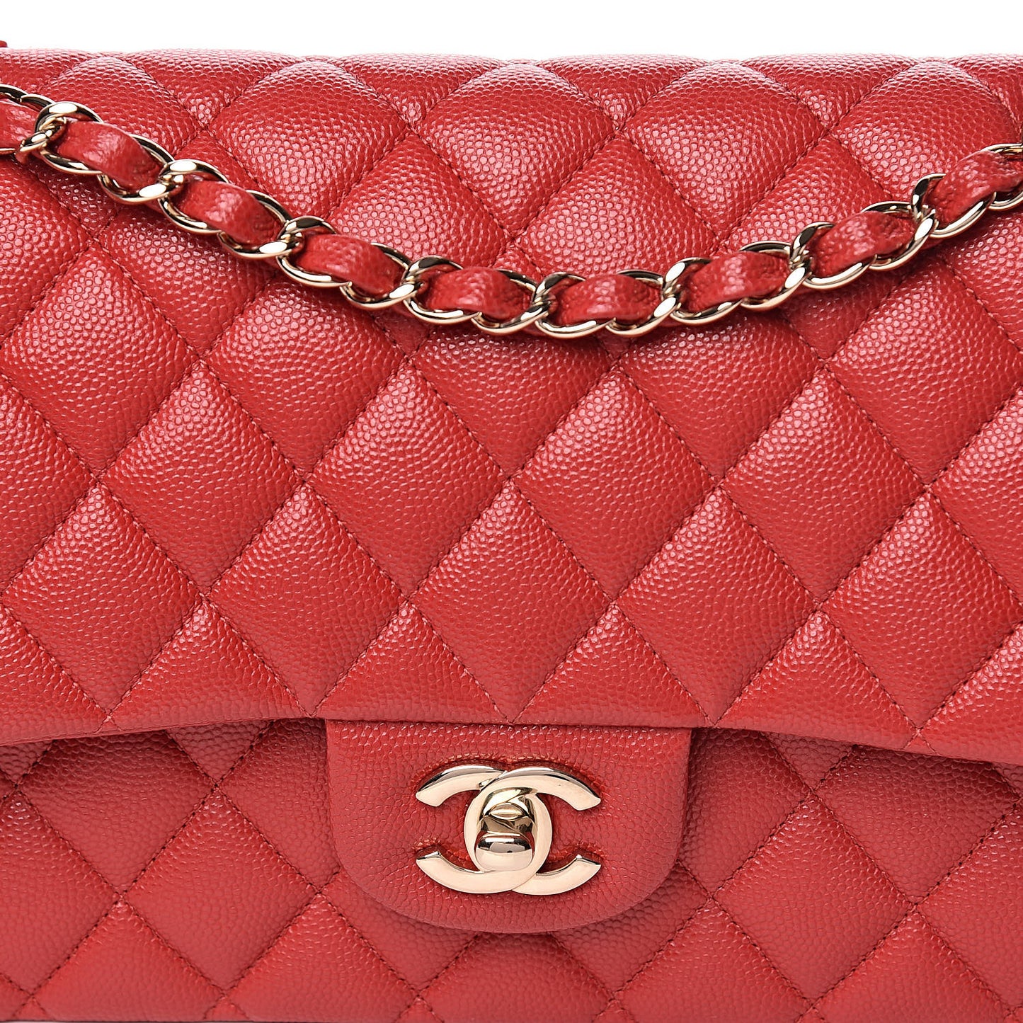 Caviar Quilted Medium Double Flap Red