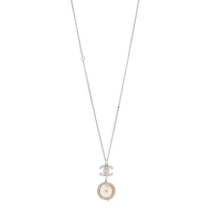Chanel Baguette Crystal CC Pearl Drop Art Decoco Necklace Silver 1 of 6