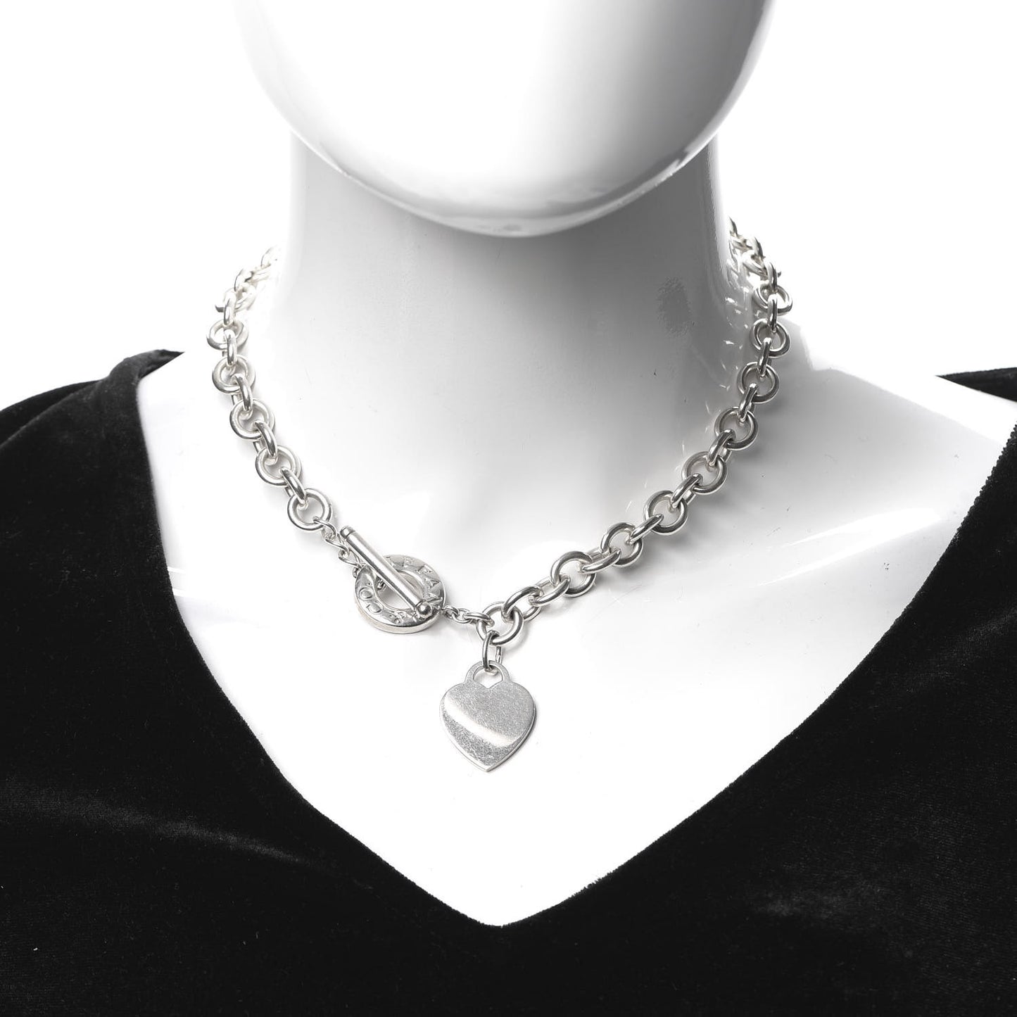 Sterling Silver Heart Tag Toggle Necklace