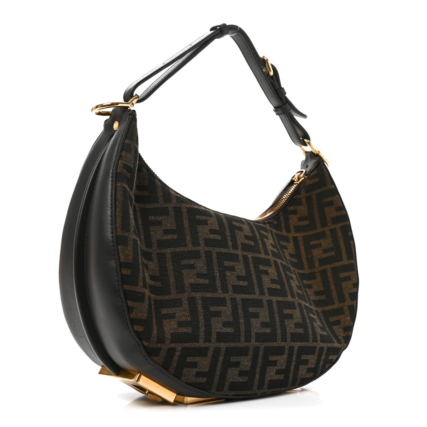 Fabric Jacquard Vitello Grace FF 1974 Small Fendigraphy Hobo Bag Tobacco Moro Ebano