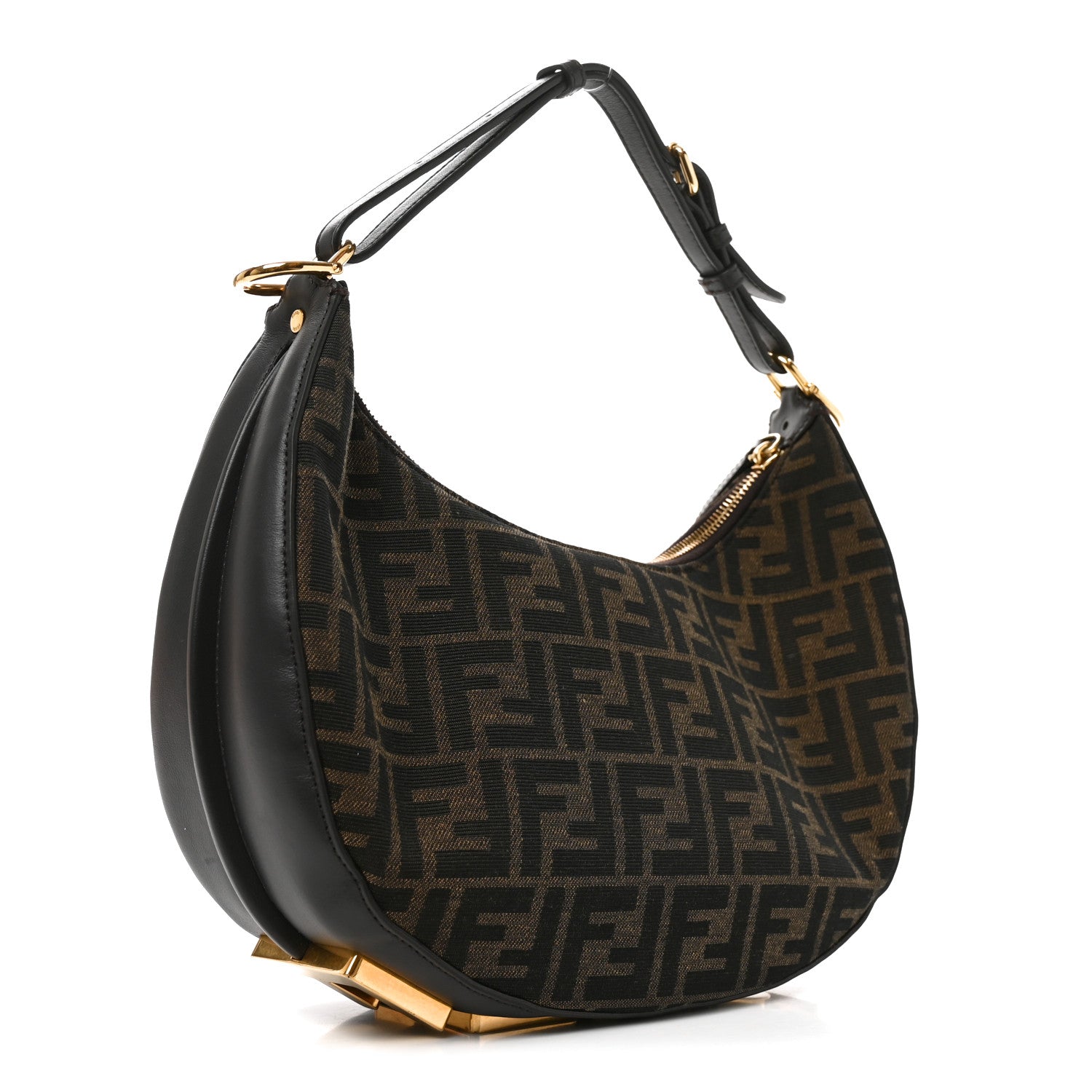 Fendi Fabric Jacquard Vitello Grace FF 1974 Small Fendigraphy Hobo Bag Tobacco Moro Ebano 3 of 10