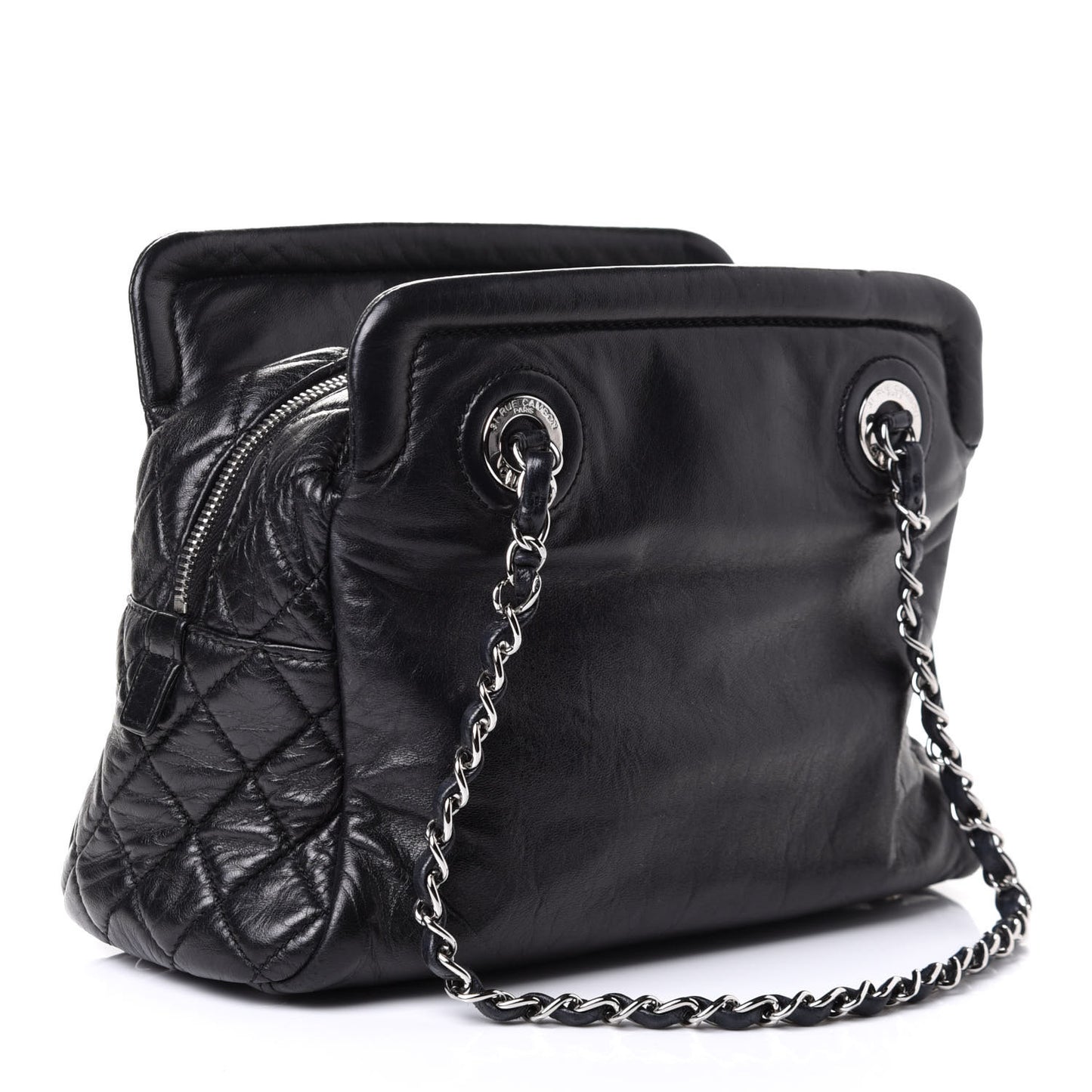 Calfskin Quilted CC Framed Bag Black