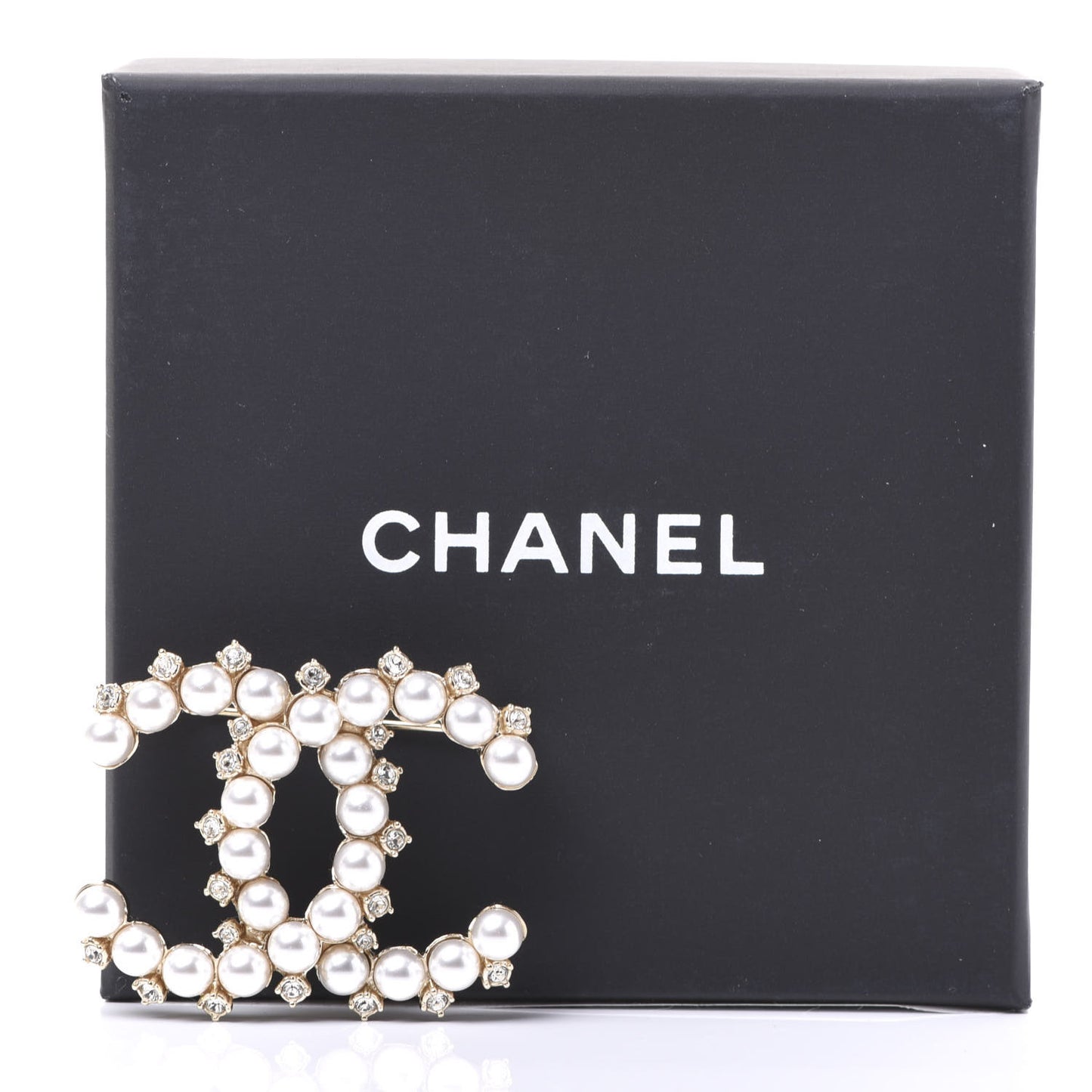 Pearl Crystal CC Brooch Gold