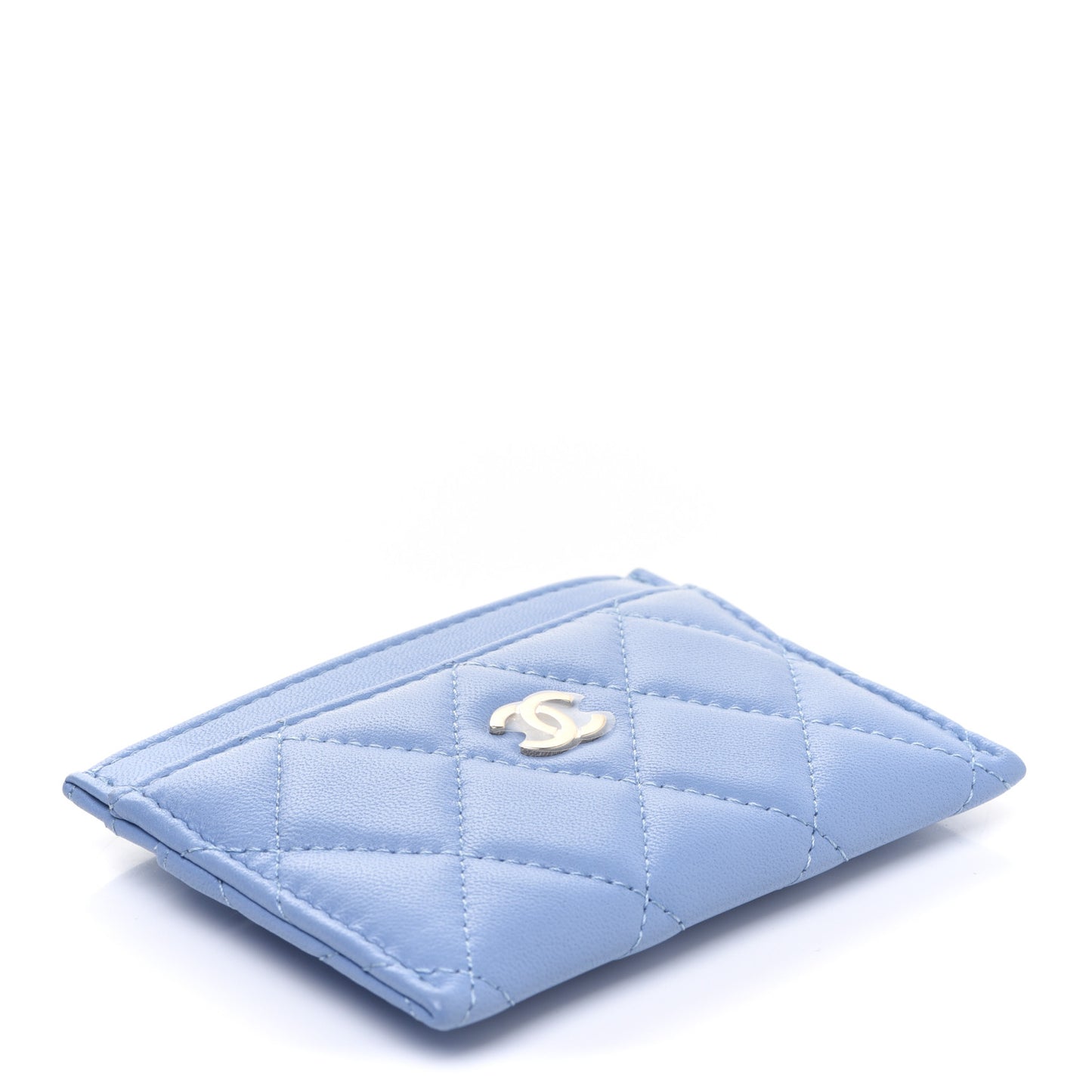 Lambskin Quilted Card Holder Light Blue
