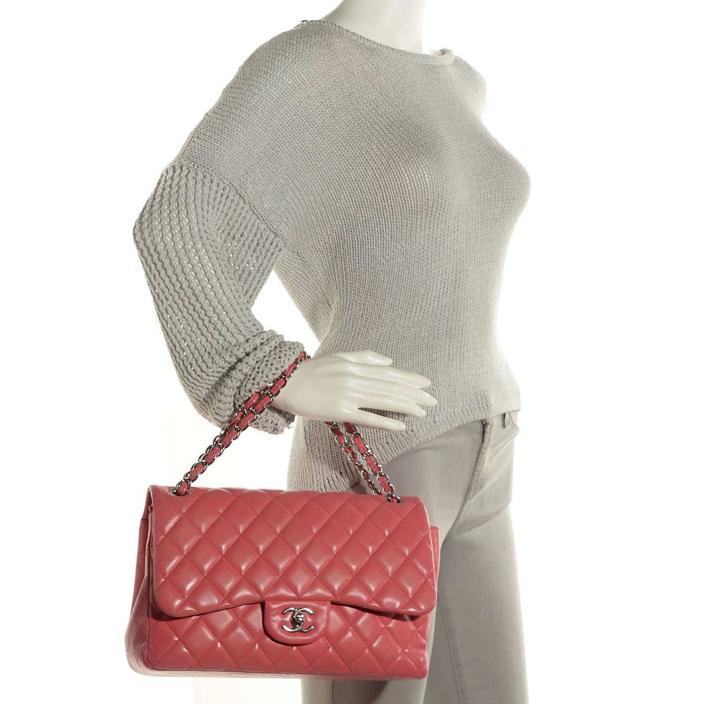 Lambskin Quilted Jumbo Double Flap Dark Pink