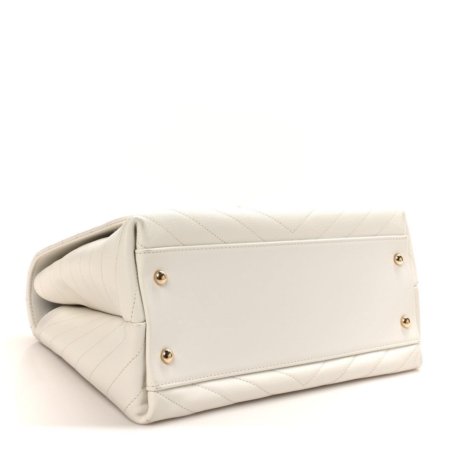 Chanel Grained Calfskin Stitched Medium Chevron Chic Top Handle Flap White 4 of 10