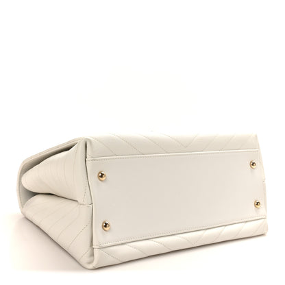 Chanel Grained Calfskin Stitched Medium Chevron Chic Top Handle Flap White 4 of 10
