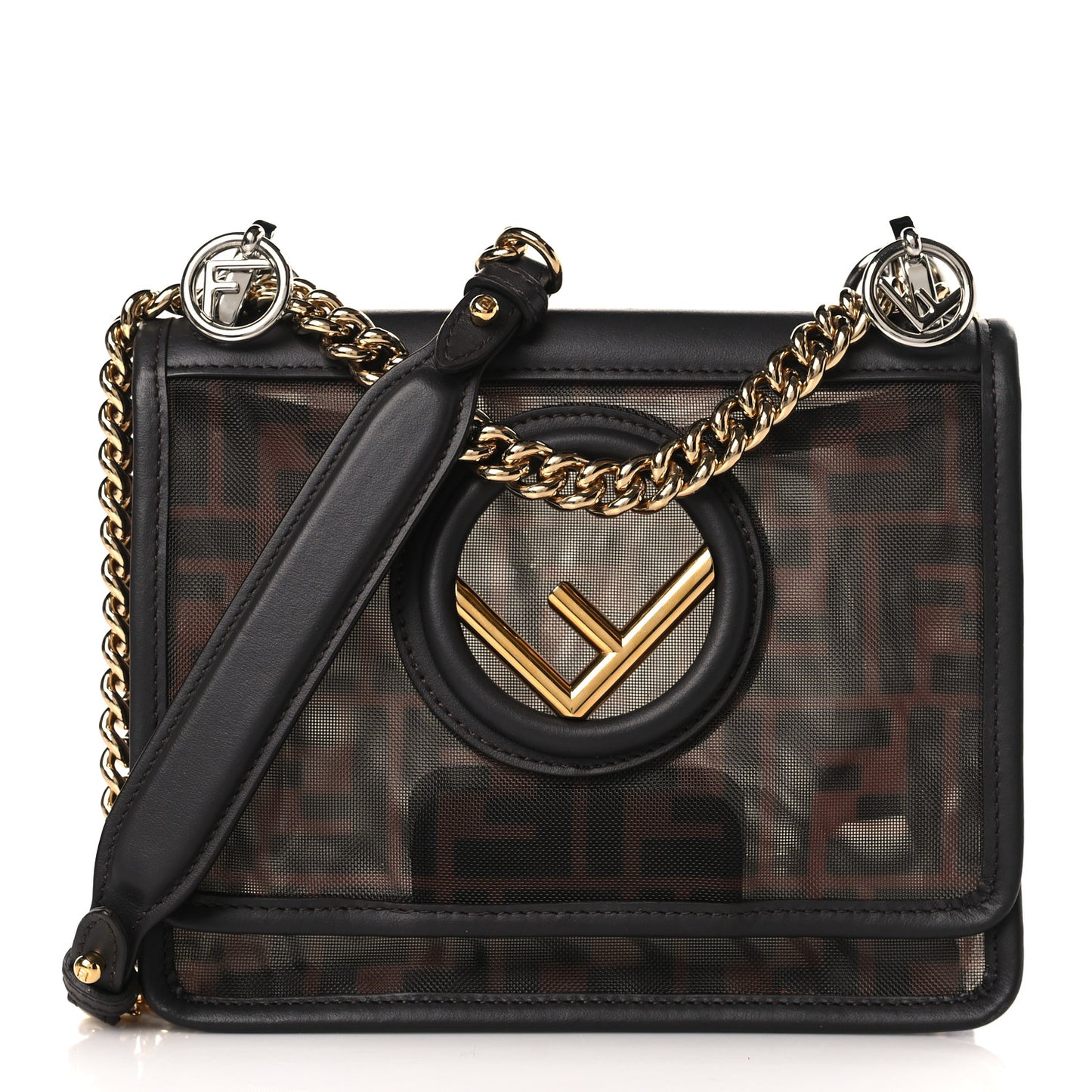Mesh Vitello Century F is Fendi FF 1974 Small Kan I Shoulder Bag Marrone Black Ebano