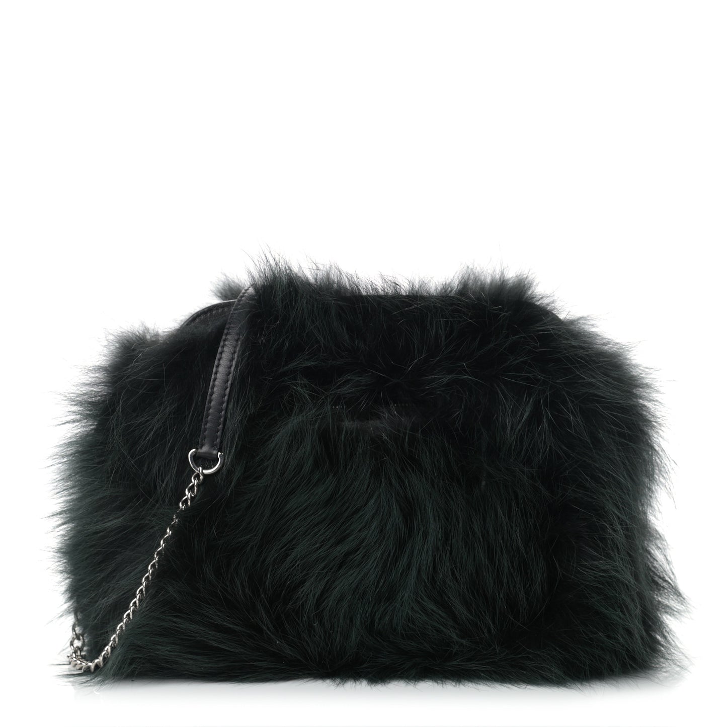 Fox Fur Lambskin Pochette Chaine Renard Vert Fonce