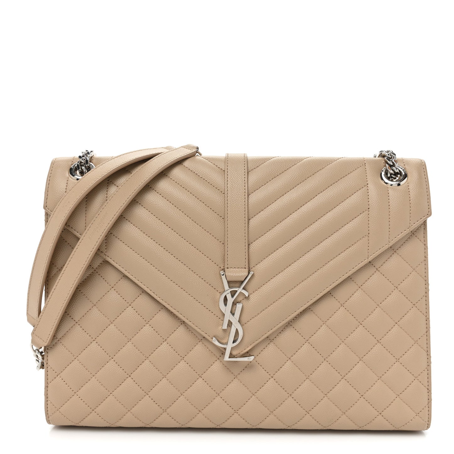 Grain De Poudre Mixed Matelasse Large Triquilt Monogram Satchel Dark Beige