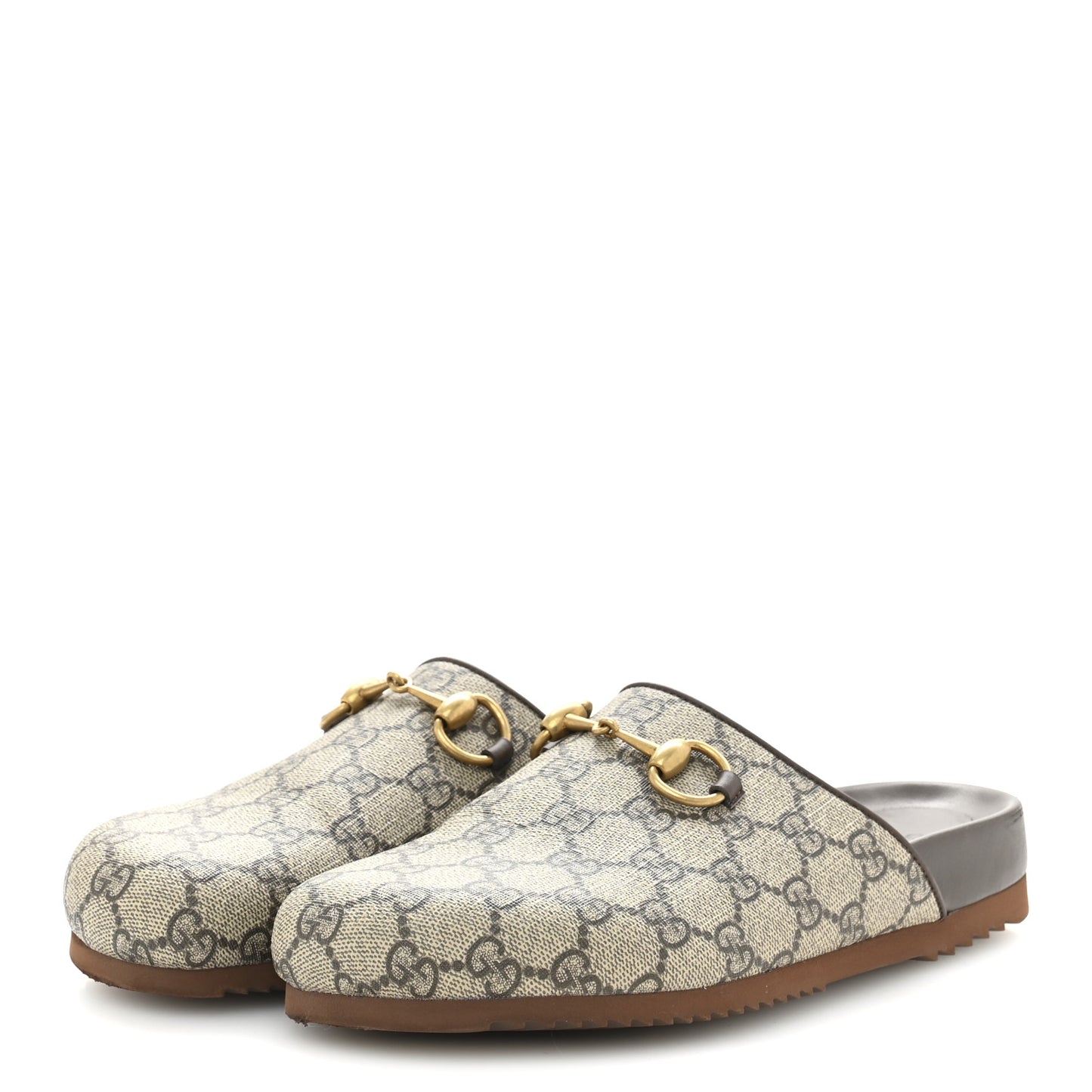 GG Supreme Monogram Miro Soft Calfskin Womens Horsebit Slippers 37.5 Beige Ebony New Acero