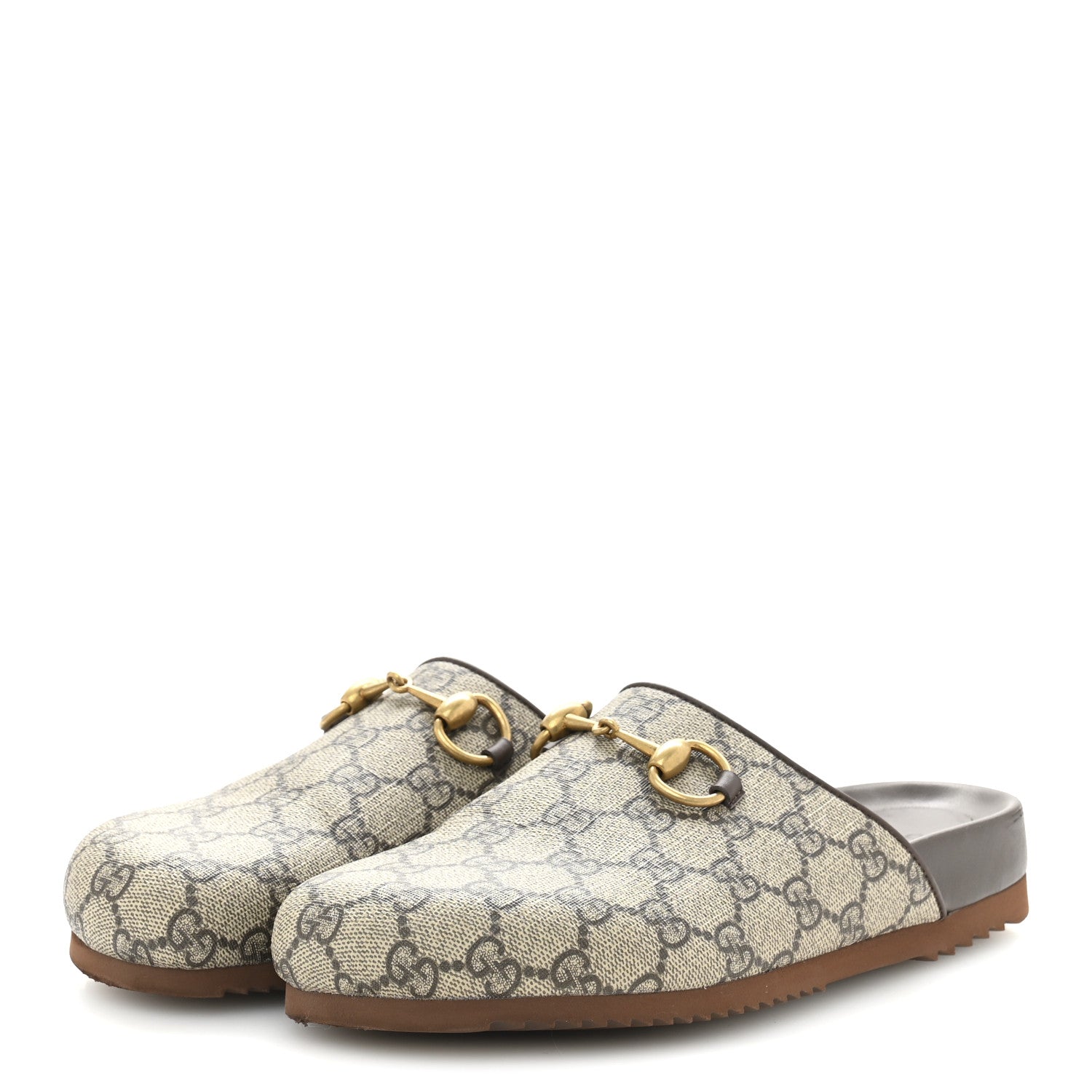 Gucci GG Supreme Monogram Miro Soft Calfskin Womens Horsebit Slippers 37.5 Beige Ebony New Acero 4 of 10