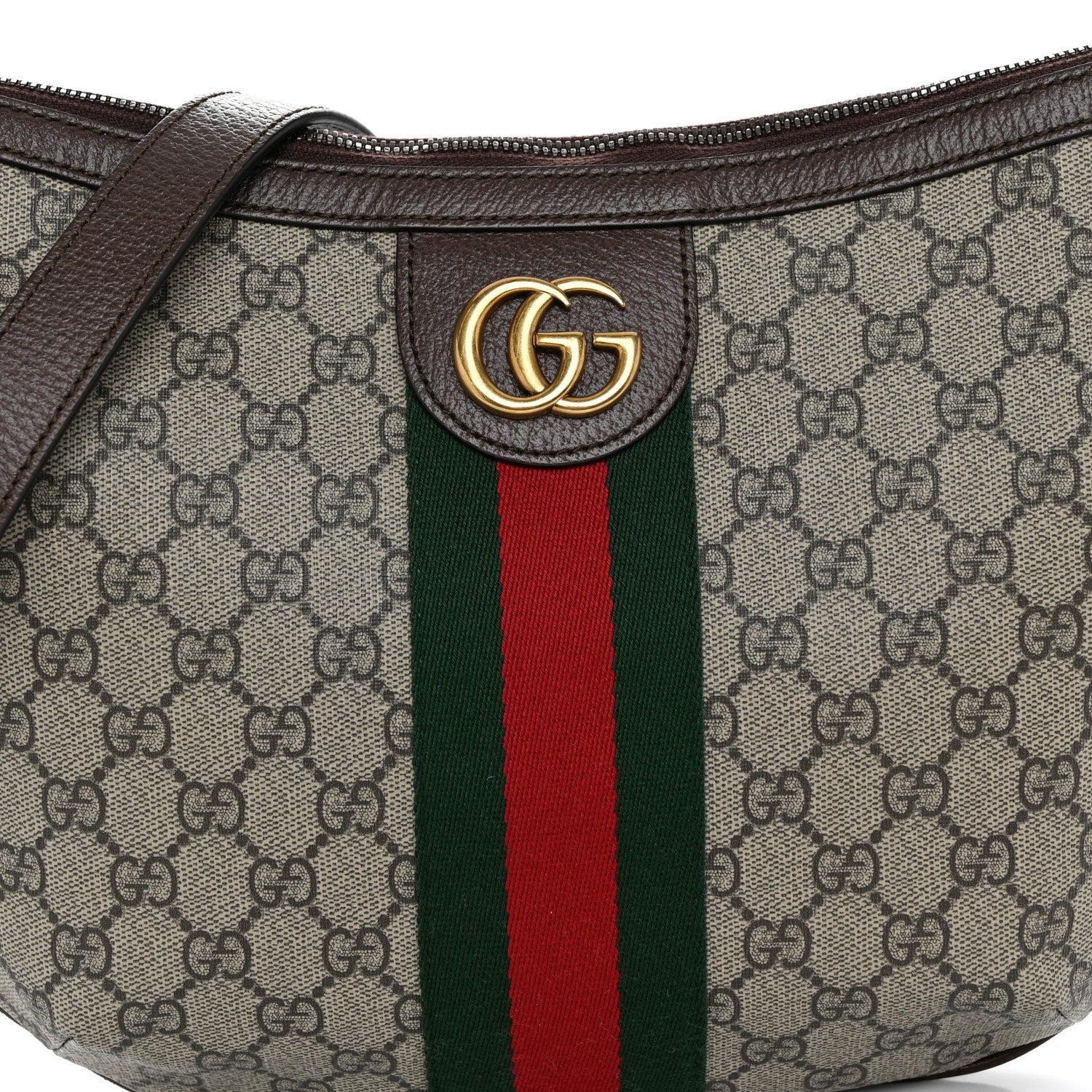 Gucci GG Supreme Monogram Textured Dollar Calfskin Web Small Ophidia Half Moon Hobo Beige Ebony New Acero 8 of 10