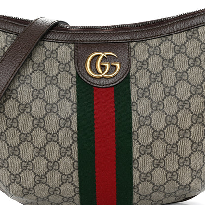 Gucci GG Supreme Monogram Textured Dollar Calfskin Web Small Ophidia Half Moon Hobo Beige Ebony New Acero 8 of 10