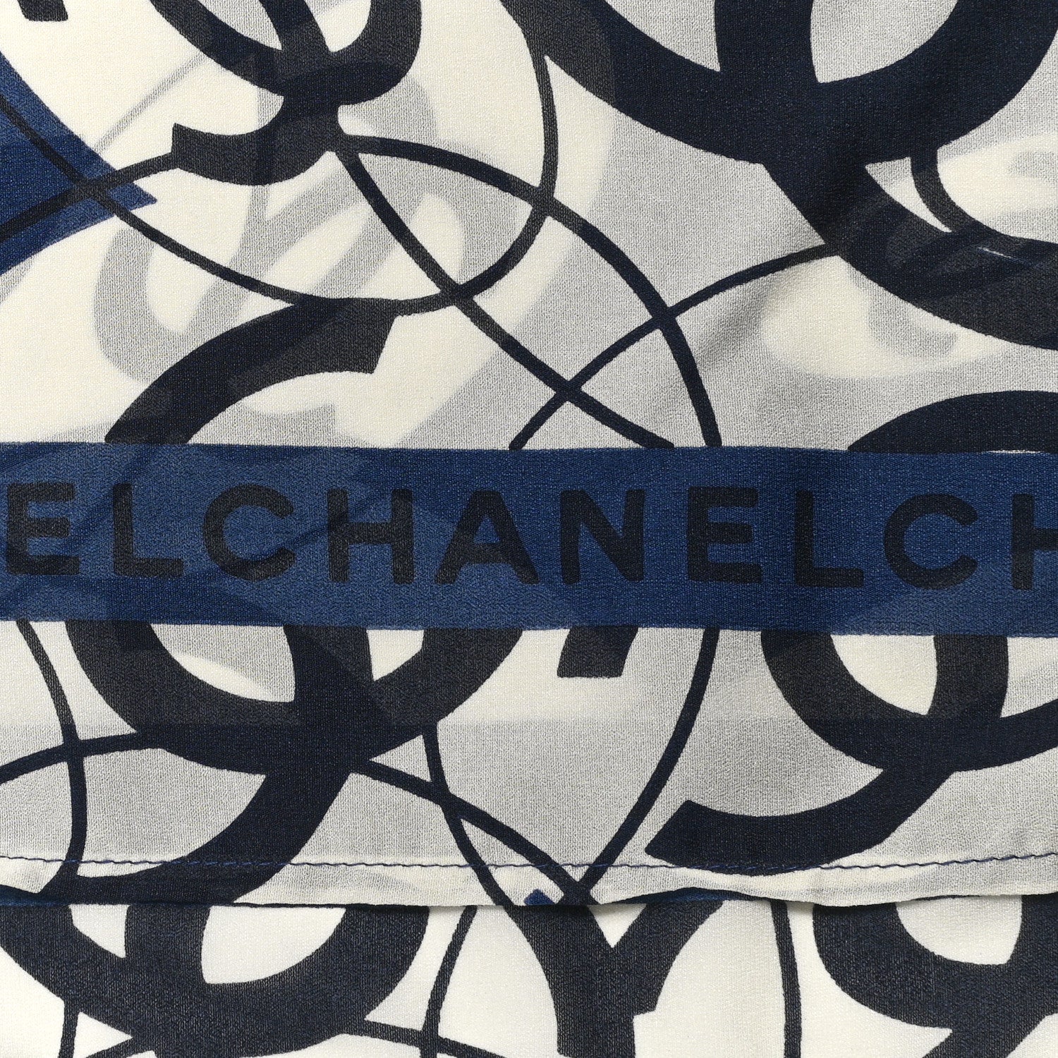 Chanel Silk CC Square Scarf White Blue 3 of 4