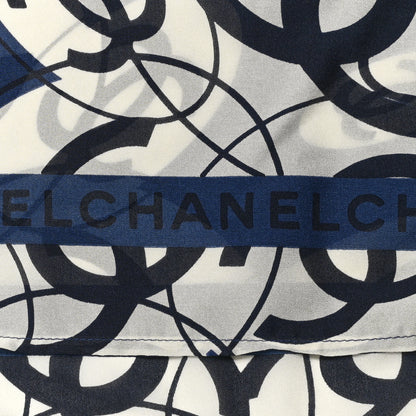 Chanel Silk CC Square Scarf White Blue 3 of 4