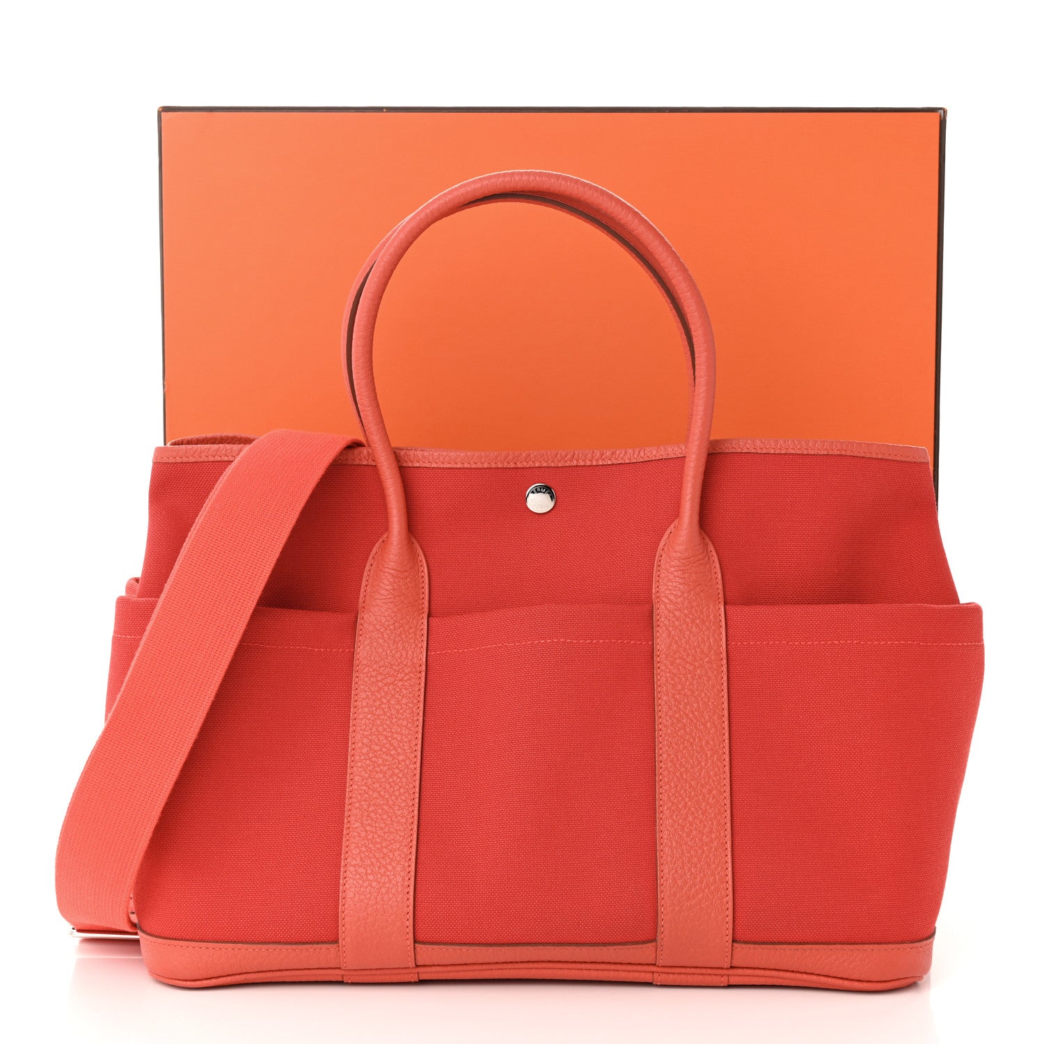 Hermes Toile Militaire Vache Country Garden Party Pockets 36 MM Rouge Tomate Capucine 17 of 17