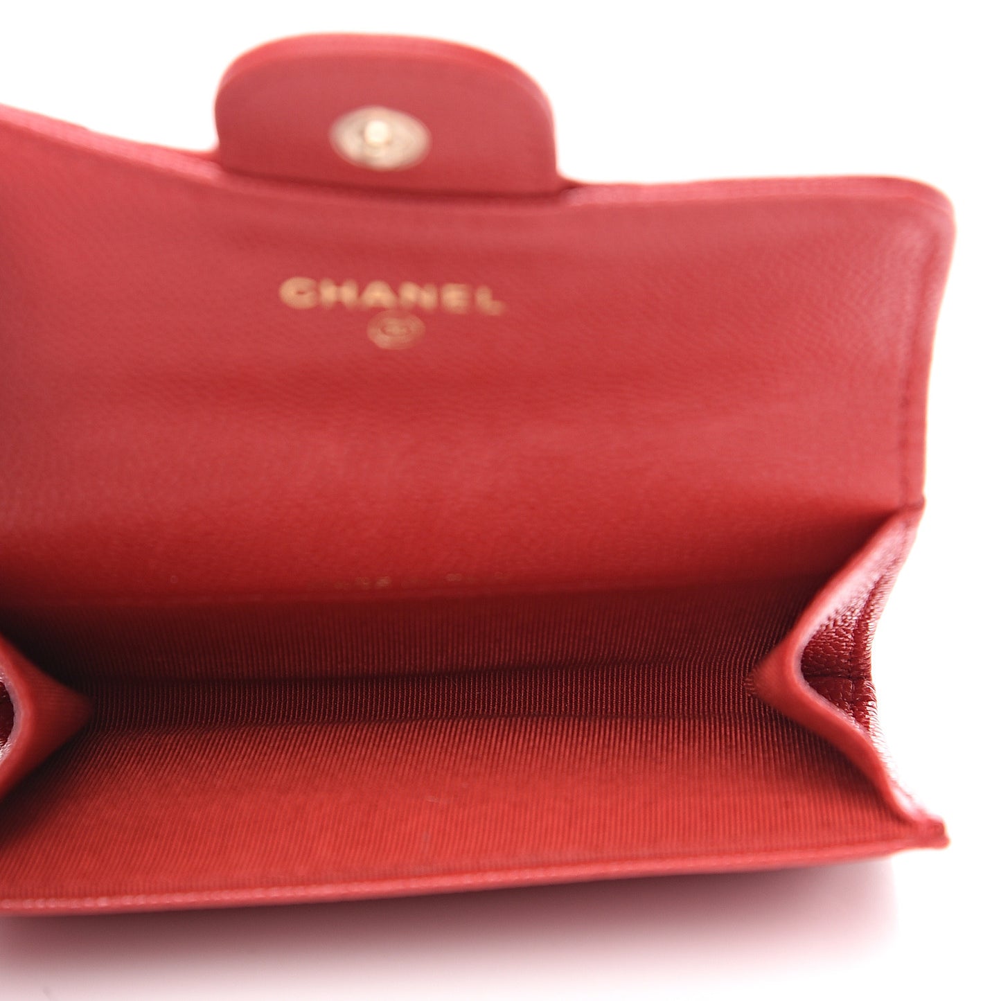 Caviar Quilted Flap Card Holder Wallet Red