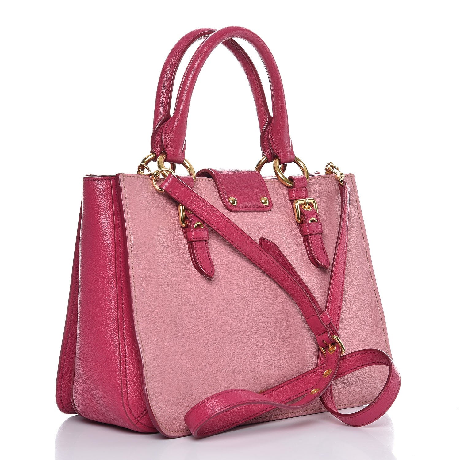 Miu Miu Goatskin Madras Bicolore Shopping Tote Rosa Peonia 2 of 11