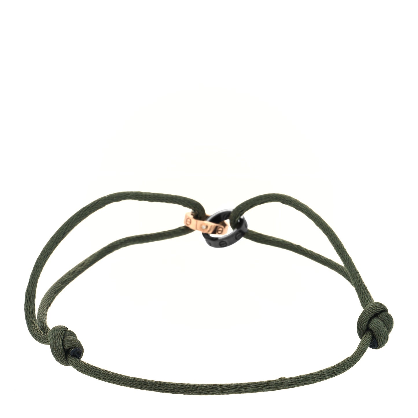 18K Pink Gold Ceramic 4 Diamond LOVE Cord Bracelet Green