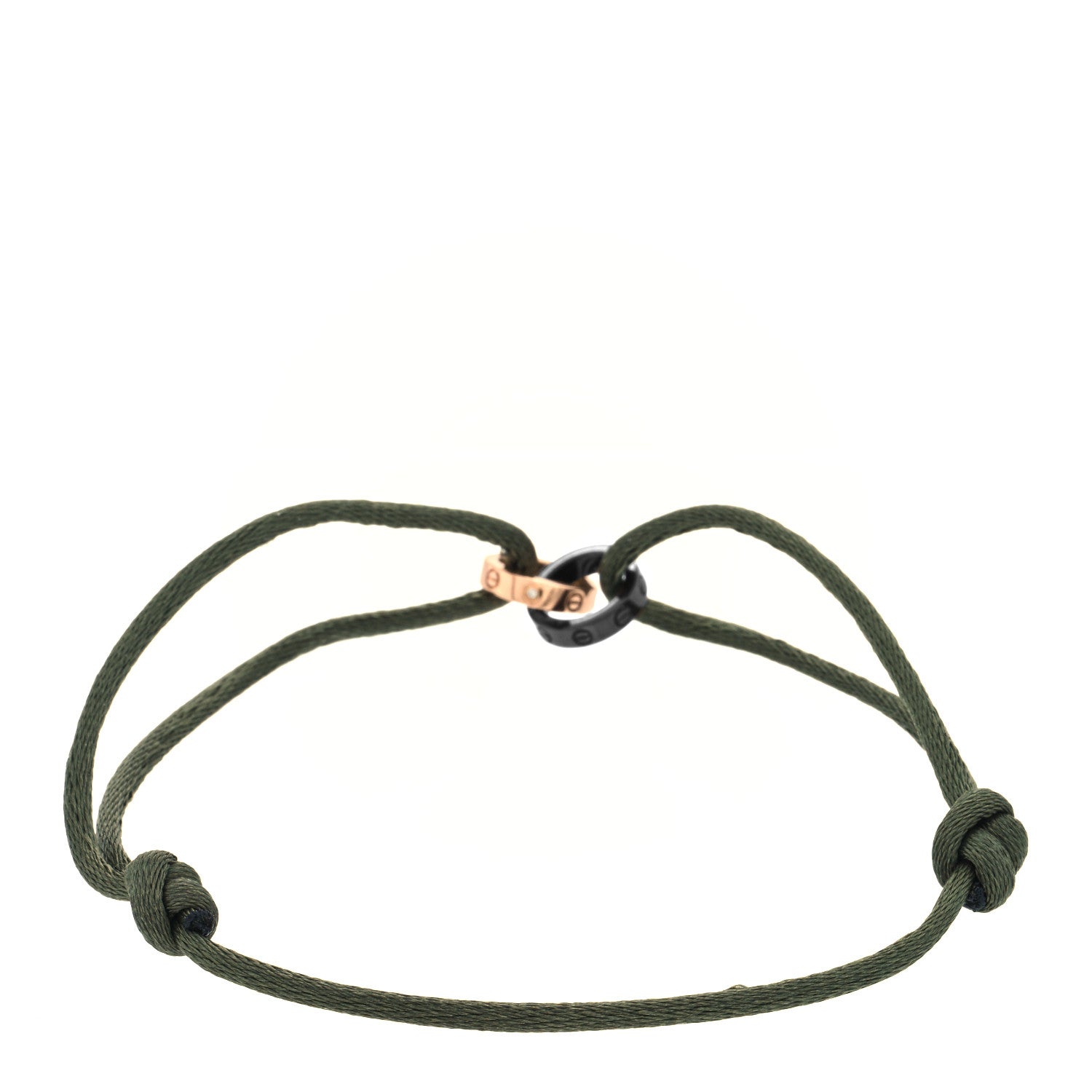 Cartier 18K Pink Gold Ceramic 4 Diamond LOVE Cord Bracelet Green 2 of 4