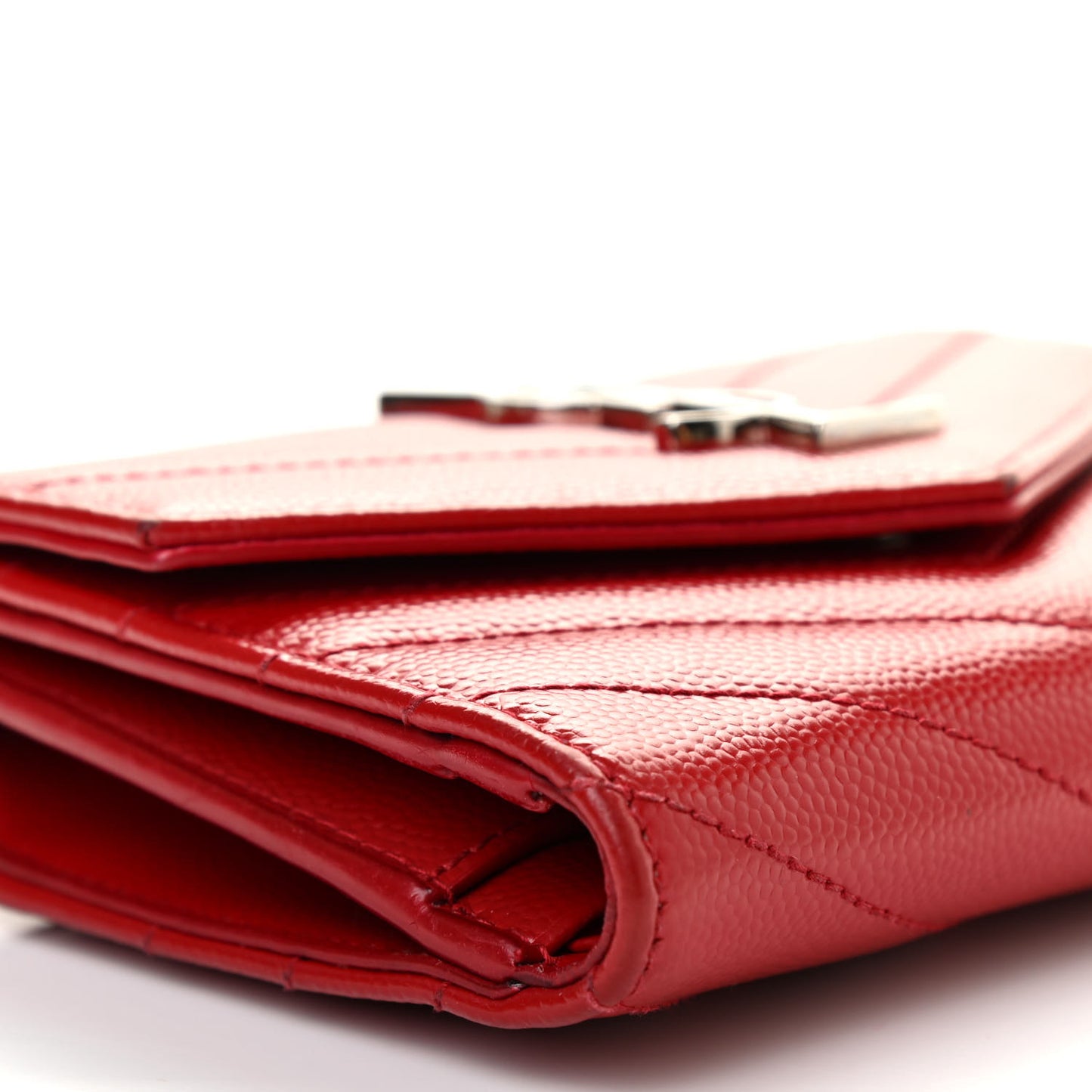 Grain De Poudre Matelasse Chevron Monogram Compact Tri Fold Wallet Red